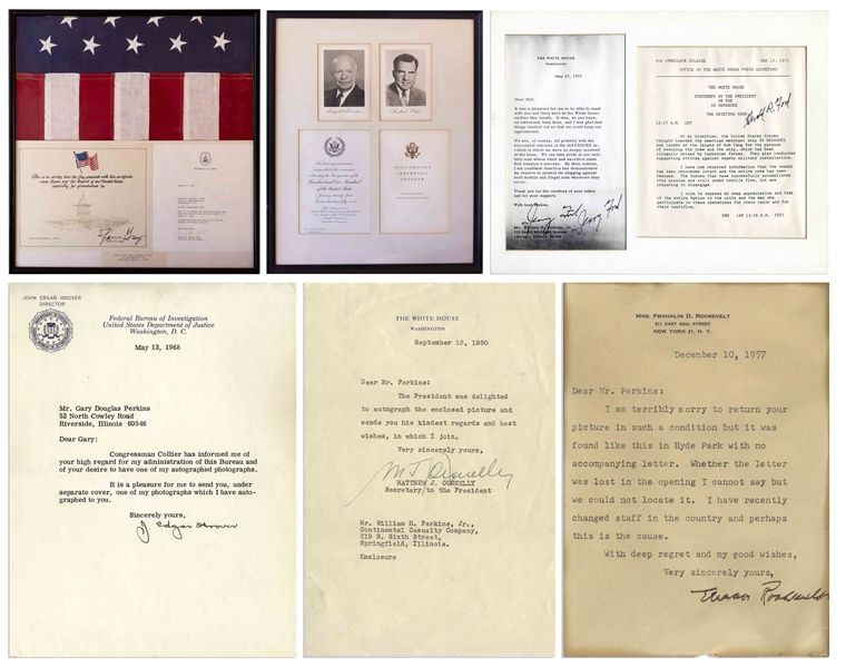 Large Lot of Presidential Signed Photos & Memorabilia - From Harry Truman to George H.W. Bush, Including U.S. Flag That Flew Over the Capitol on the Day of Gerald Ford's Inauguration